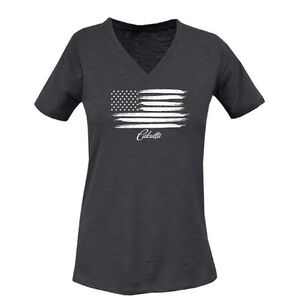 Calcutta Charcoal V-Neck Tee with Flag Design